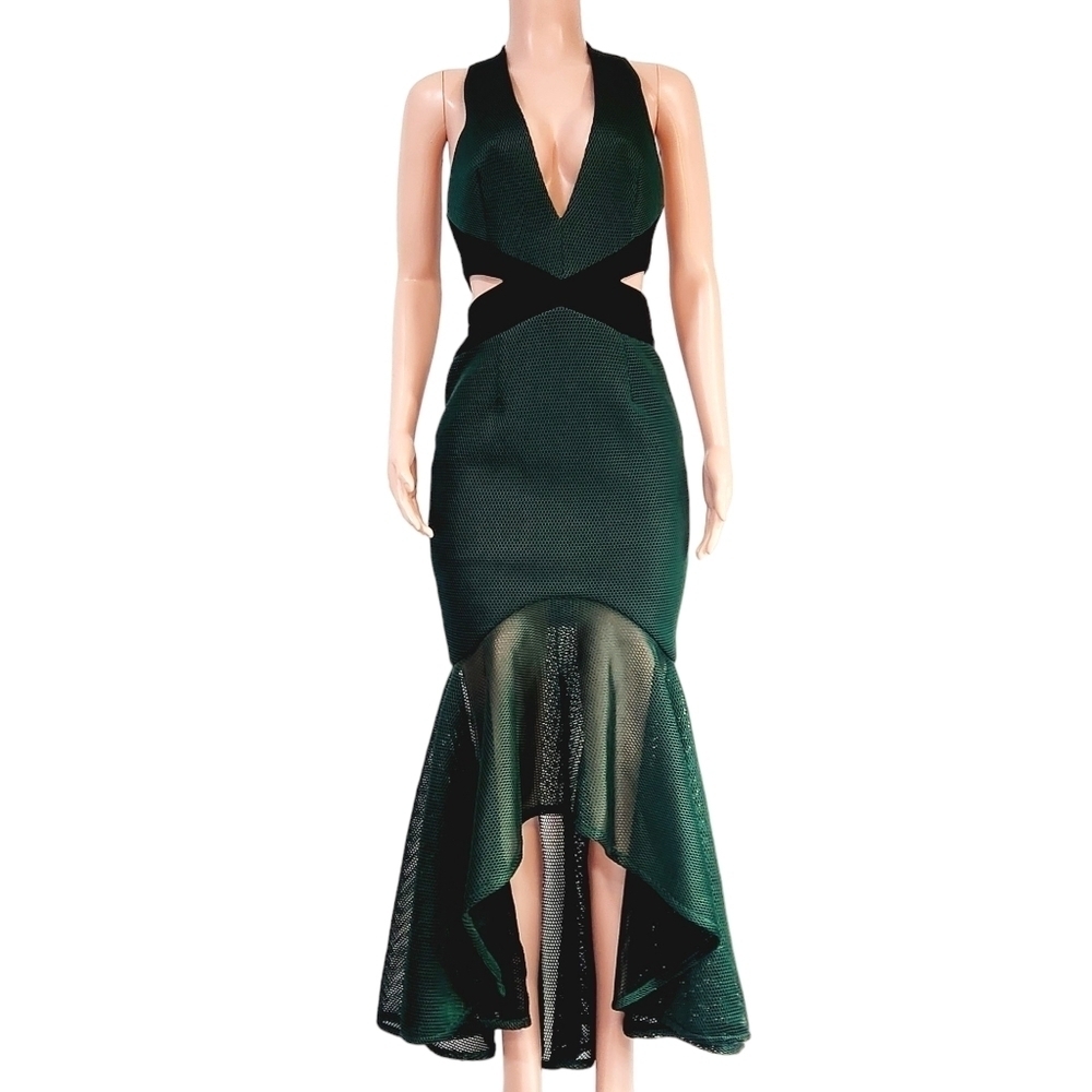 Sheike Green Mesh Cutout Sides Maxi Mermaid Styles Dress Sz 6